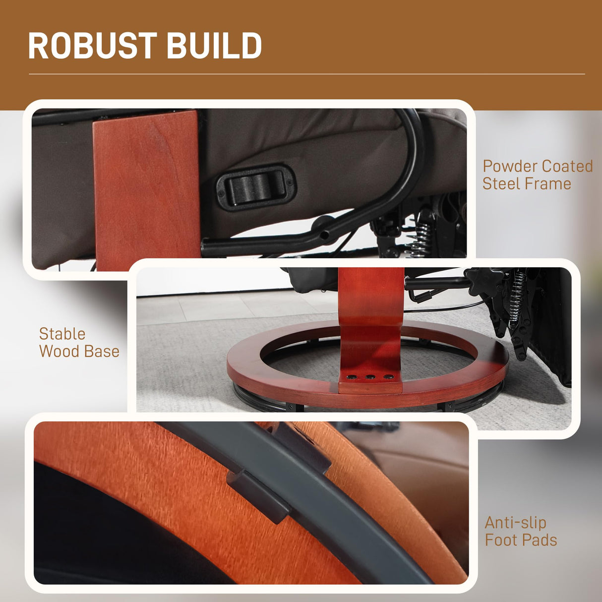 HOMCOM Manual Swivel Recliner Chair, PU Leather Reclining Chair with Footrest for Living Room, Brown HOMCOM