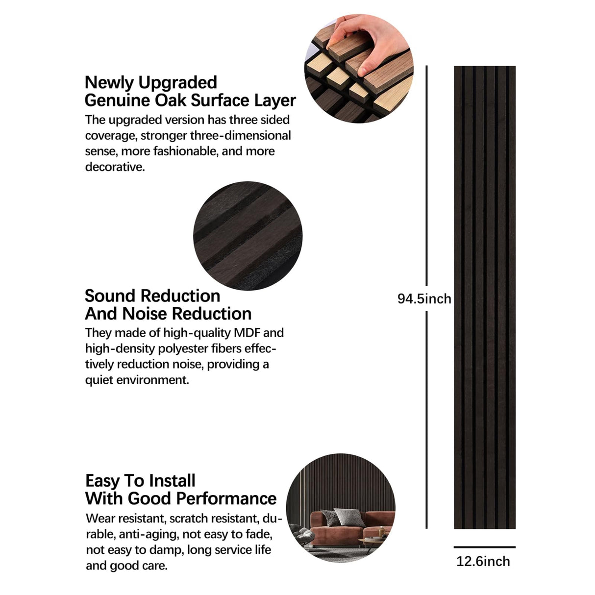 ARMURO 3D Wall Panels for Wall Decor, Fluted Wall Panels, Natural Smoked Wood Veneer Acoustic Wall Panels 2 Pack - 12.6" W x 94.5" L ARMURO