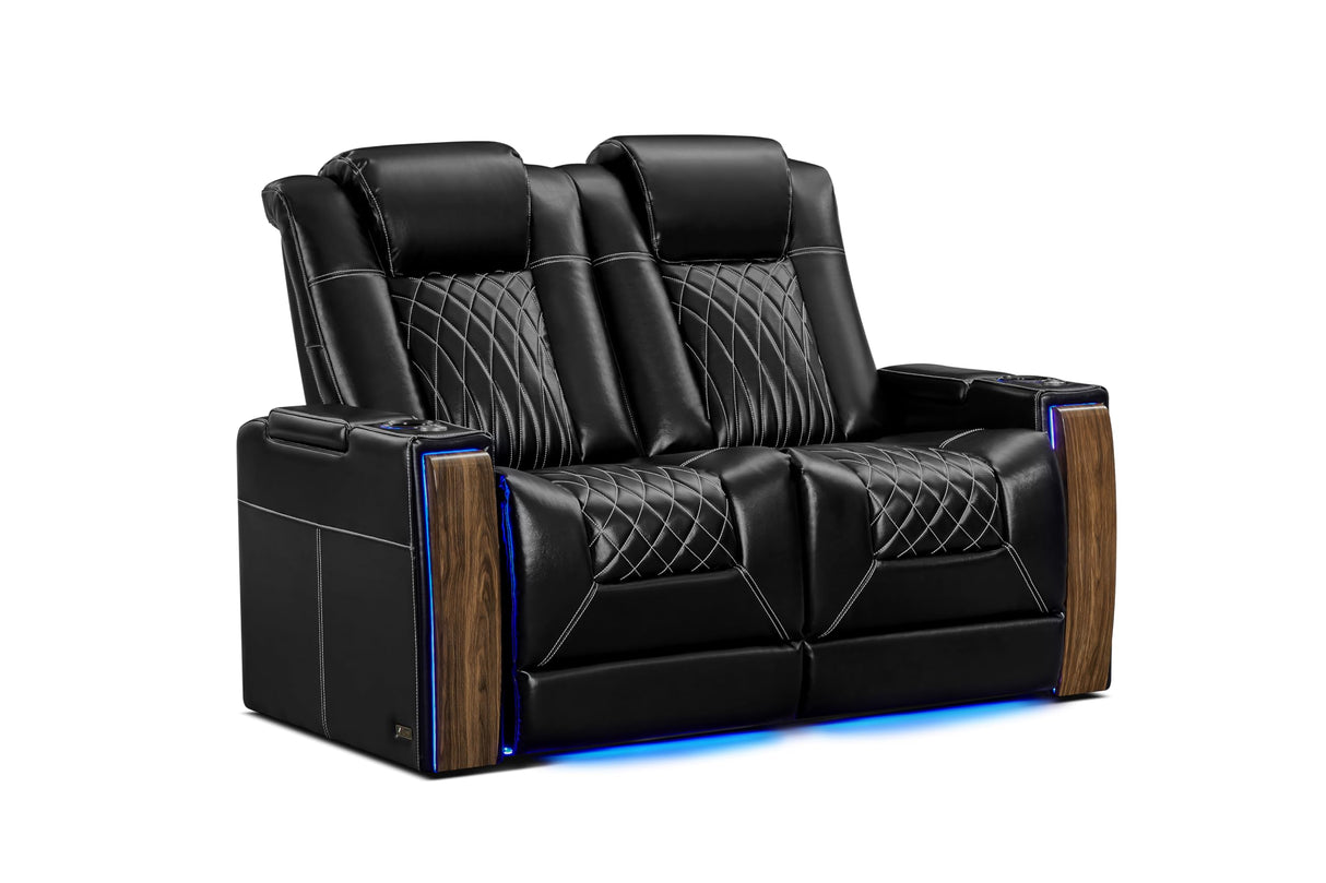 Valencia Tuscany Executive Premier Home Theater Seating with Heat & Massage, Top Grain Italian Nappa 11000 Leather Power Recliner Chair with Headrest & Lumbar Support (Row of 2 Loveseat, Black) VALENCIA THEATER SEATING