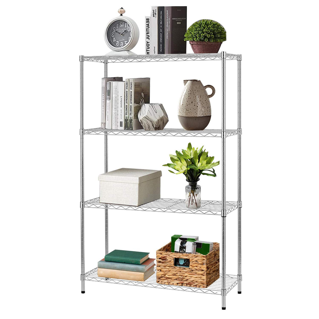 14" D×36" W×54" H Commercial Wire Shelving Unit Metal Shelf with 4 Tier Adjustable Layer Rack Strong Steel for Restaurant Garage Pantry Kitchen Garage,Chrome FDW