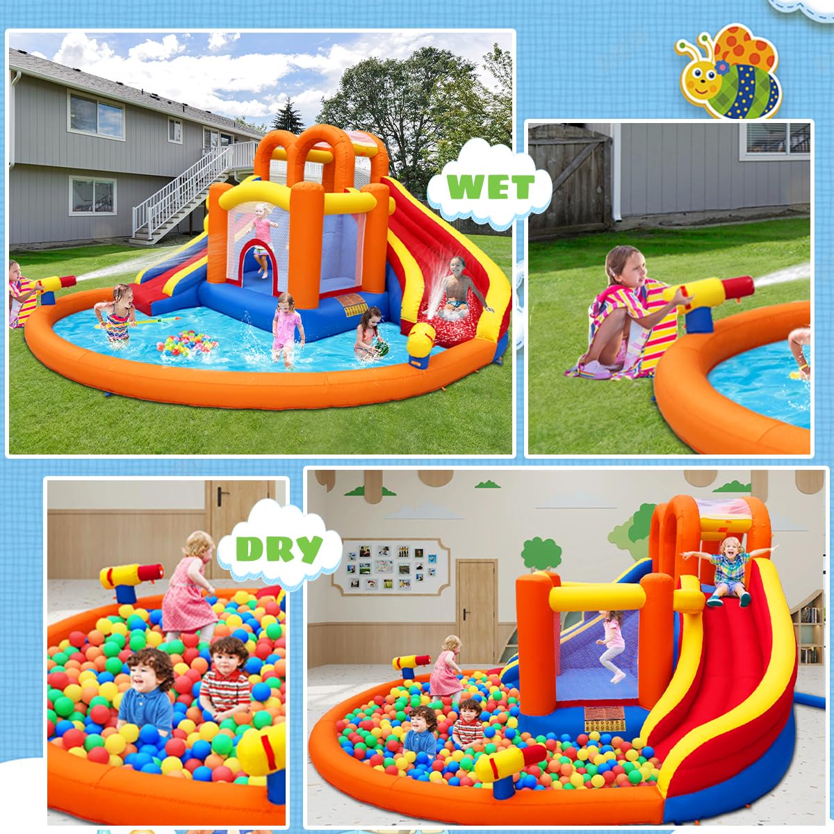 Umbalir 14.2x12.8FT Inflatable Water Park, Giant Slide Bounce House With 2 Long Slides, Thrilling Climbs, Trampoline and Big Splash Pool - 650W Air Blower Included Umbalir