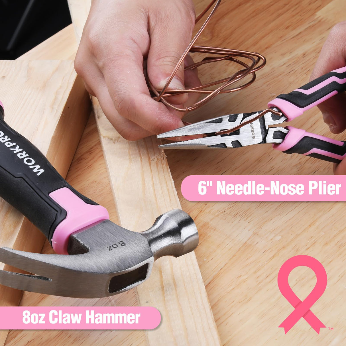 WORKPRO 52-Piece Pink Tools Set, Household Lady Tool Kit with Storage Toolbox, Basic Tool Set for Home, Garage, Apartment, Dorm, New House, Back to School, and as a Gift WORKPRO