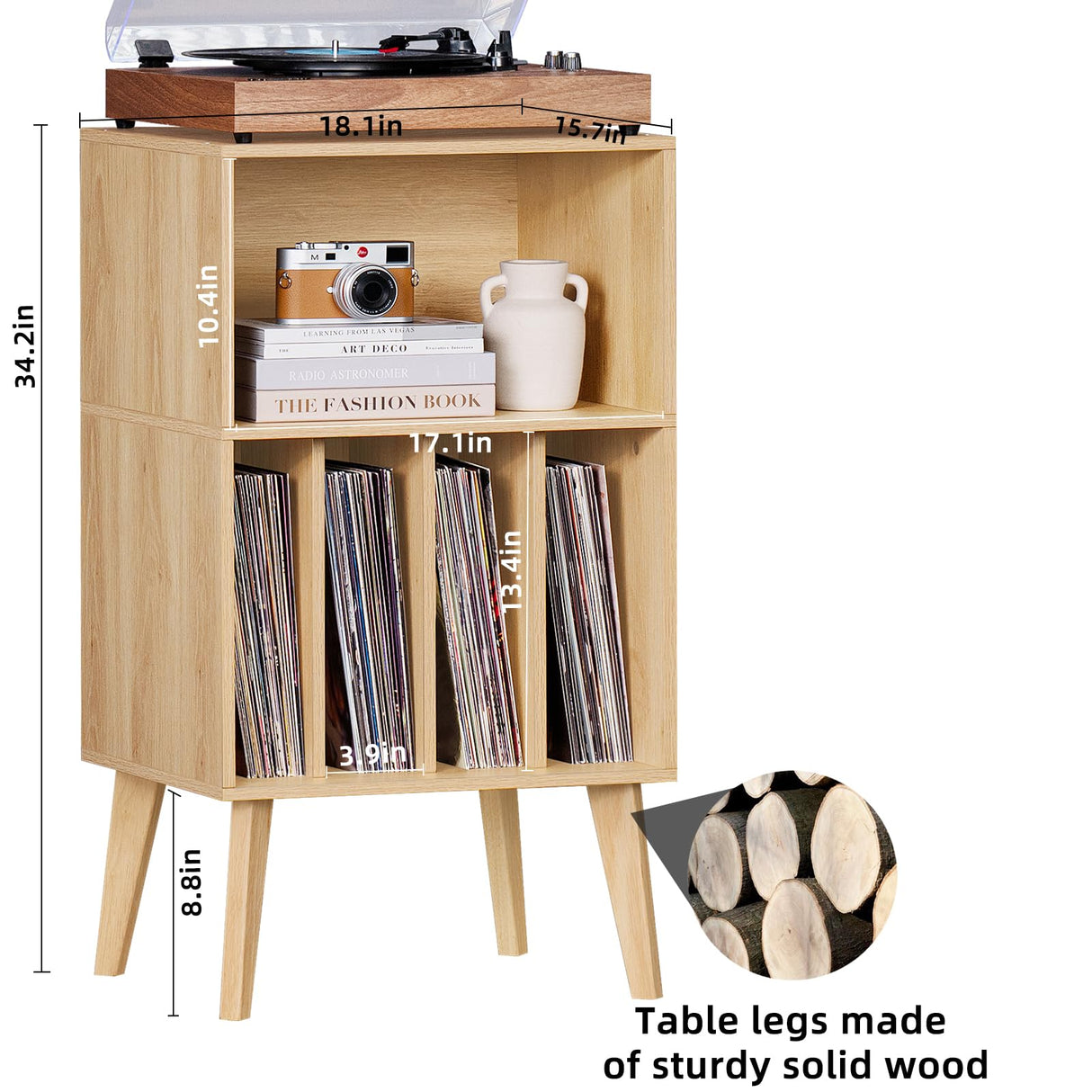 Lerliuo Record Player Stand, Burlywood Turntable Stand Holds up to 160 Albums, Mid-Century Vinyl Storage Cabinet Table with Solid Wood Legs, Record Player Holder Dispaly Shelf for Bedroom Living Room Lerliuo