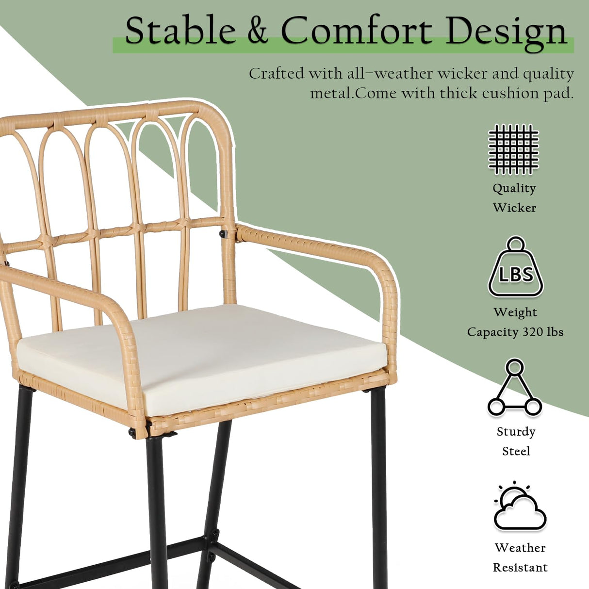 LYNSLIM Outdoor Bar,3 Piece Height Table Patio Rattan Wicker Furniture Chairs Set,22" Patio Bar Table and Outdoor Bar Stool Set of 2,with Removable Cushions for Backyards, Porches (Set for 3) LYNSLIM