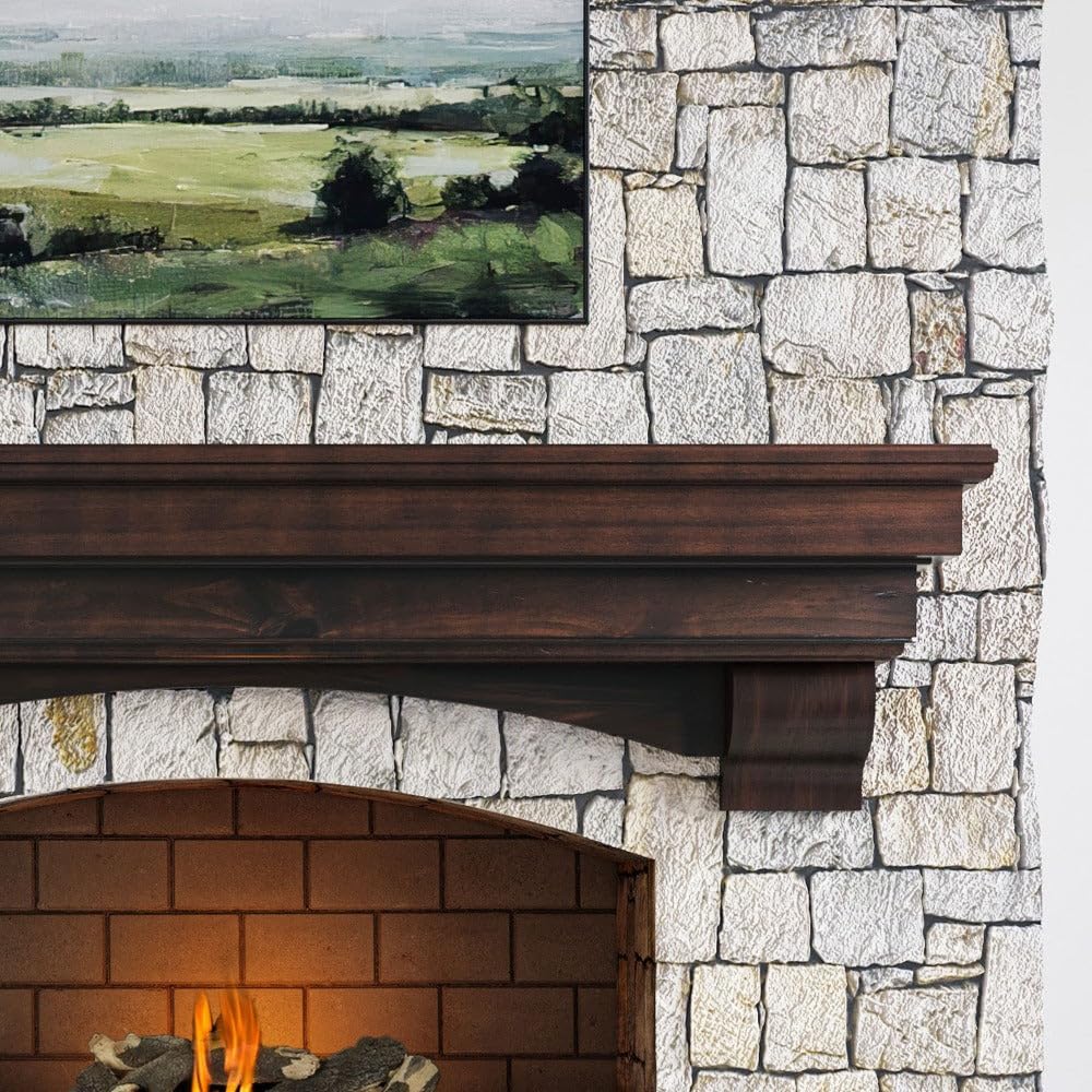 MANTELSDIRECT Mantels Direct Salem Wood Mantel Shelf with Arched Corbels - Cherry 48 Inch | Wooden Rustic Wall Mounted Shelf from Pine Wood - Perfect for Fireplaces, TVs & Décor MANTELSDIRECT