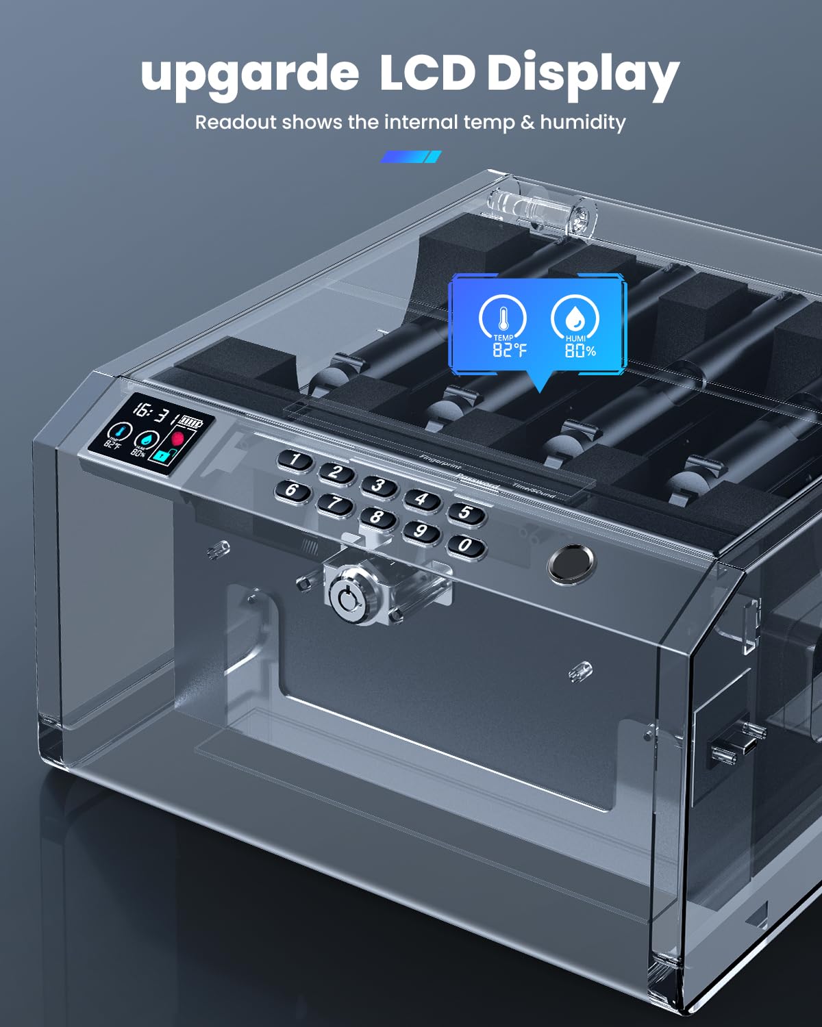 MOLICAR Gun Safe, 4-Pistol Safe with LCD of Temp Humidity Battery, Biometric Gun Safes for Handgun with USB-C Port, Fingerprint Quick Access Pistol Safe, Hand gun Safe for Home Bedside Nightstand Car MOLICAR