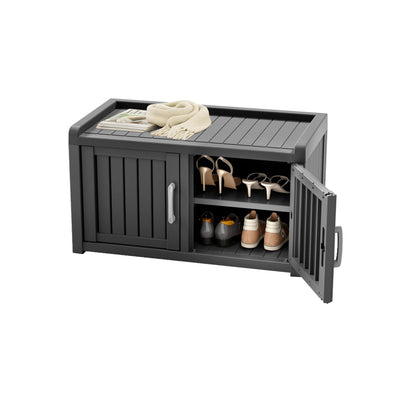 ROJIK Shoe Cabinet Waterproof UV-Resistant,Storage Bench Indoor Outdoor with Adjustable Shelves,for Entryway Bedroom,Hallway,Living Room(Double Door,Black)