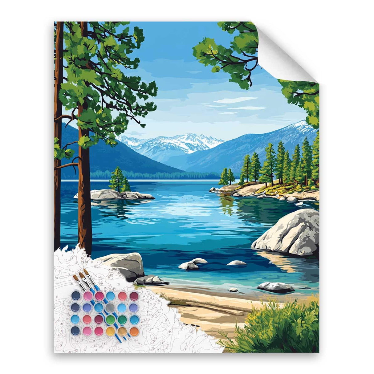 Lake Paint by Number, Lake Tahoe Paint by Numbers Kit for Adults, Mountain Lakes Wall Art, California Nature Landscape Acrylic Painting, Home Wall Decor - Mountains Trees(16x20inch, No Frame) Cawpom