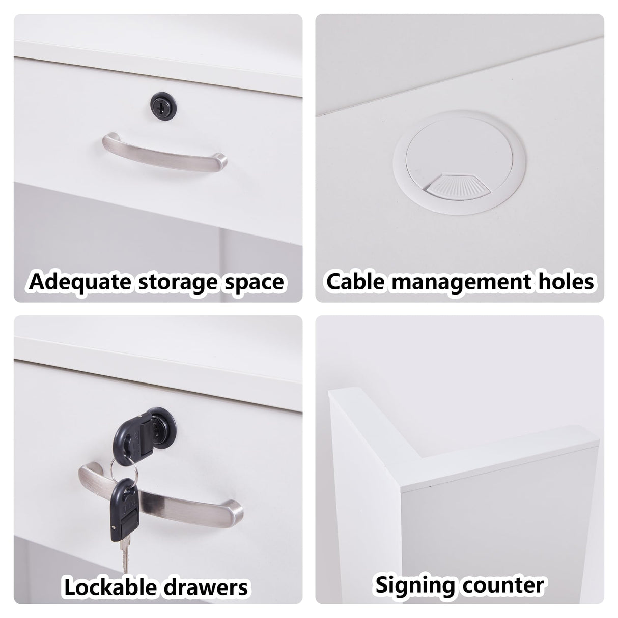 Zethvax Reception Desk with Counter,Small Front Desk with Two Lockable Drawers,Cable Management Holes,Counter Table for Salon Lobby Office Home Zethvax