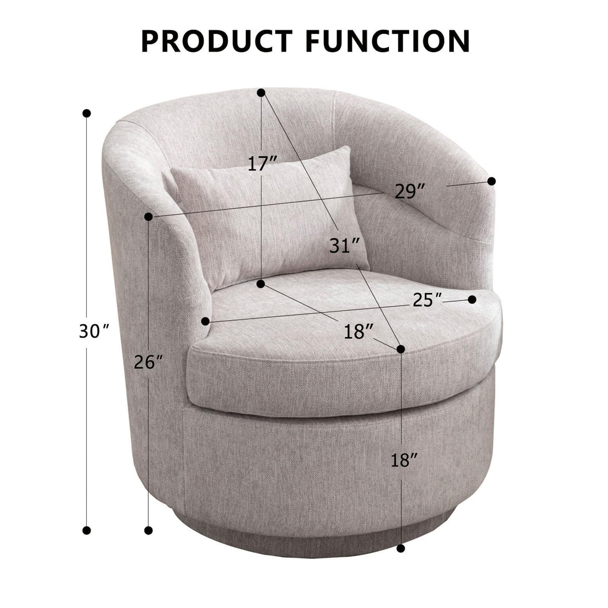 CANMOV Swivel Accent Chair Set of 2, 360 Degree Round Swivel Barrel Chair with Pillow, Upholstered Comfy Barrel Armchair Single Club Sofa Chair for Living Room,Bedroom, Reading Room, (Grey*2) CANMOV