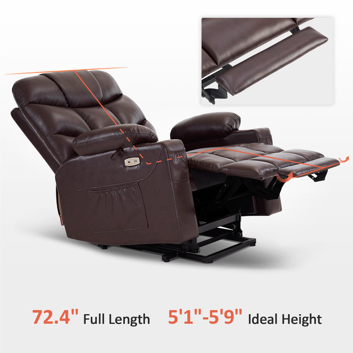 MCombo Power Lift Recliner Chair, 2 Cup Holders, USB Ports for Elderly People, Faux Leather 7287 (Dark Brown, Medium-Regular) MCombo