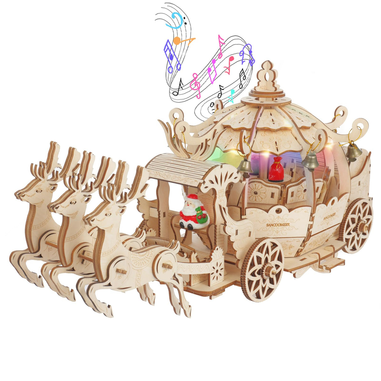 3D Wooden Pumpkin Cart Model Kits, Brainteaser and Puzzle, Vintage Wooden Jigsaw Puzzles with Music Box and LED Light, Wooden Model Kits for Kids, Model Car Kits Wooden 3D Puzzles SANCOOMEER