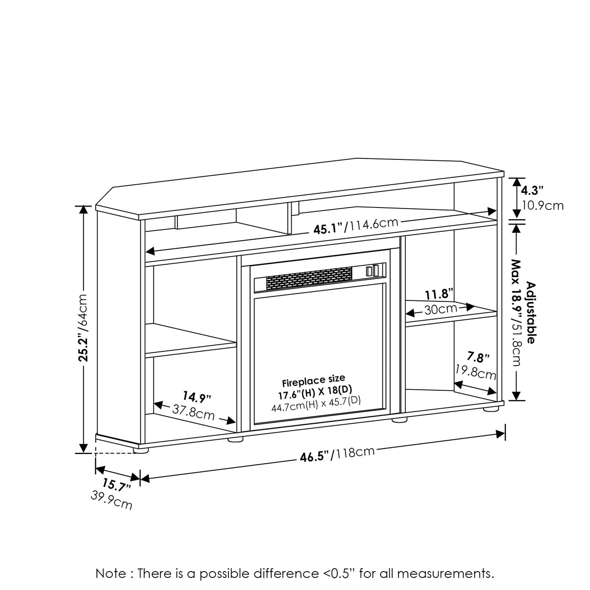 Furinno Jensen Corner TV Stand with Fireplace for TV up to 55 Inches, Americano Furinno