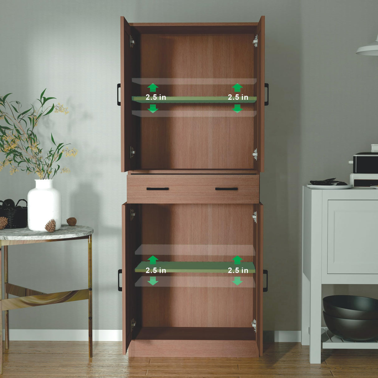 DIYART Brown Pantry Cabinet, 71" Tall Kitchen Pantry Storage Cabinet with Doors and Drawer, Freestanding Kitchen Hutch Cabinet for Kitchen, Dining Room, Hallway DIYART