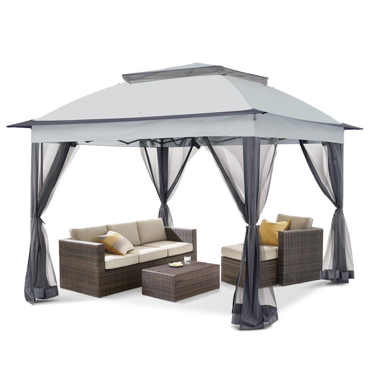 COOS BAY 11x11 Pop-Up Instant Gazebo Tent with Mosquito Netting Outdoor Canopy Shelter with 121 Square Feet of Shade (Gray) COOS BAY