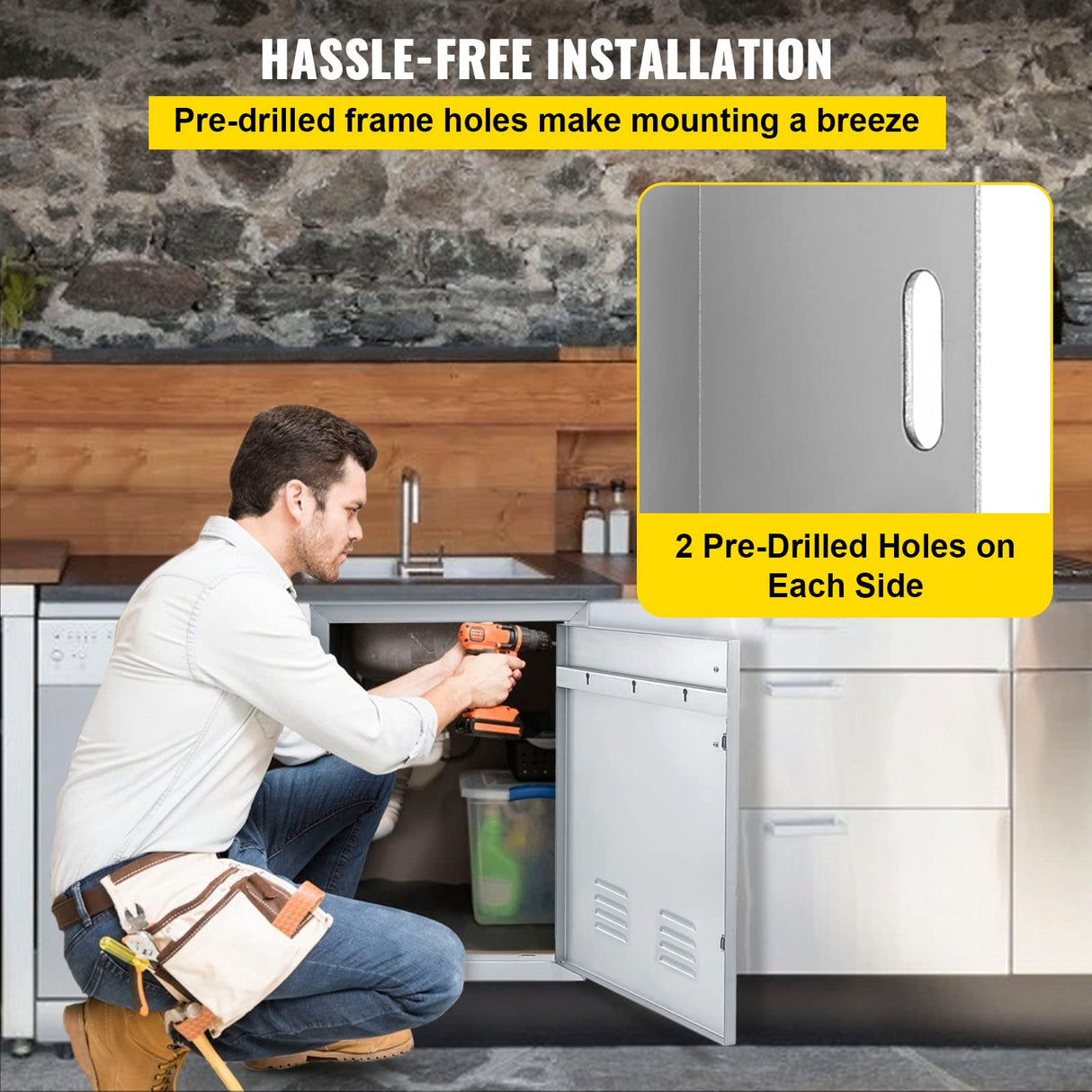 VEVOR Outdoor Kitchen Doors, 30W x 21H Inch, 304 Stainless Steel Double Doors with Vents, BBQ Access Door with 2 Detachable Handles and 6 Hooks, for BBQ Island VEVOR