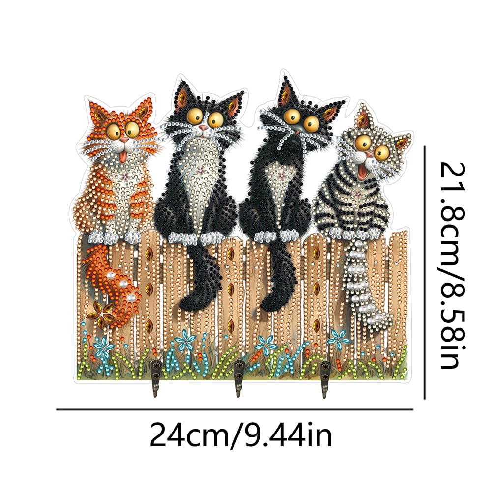 Sulunmo Diamond Art Kits for Adults, DIY Diamond Painting Key Holder for Wall Hooks for Hanging Keys, Sunglasses, Bag(Crazy Kitten-6) Sulunmo