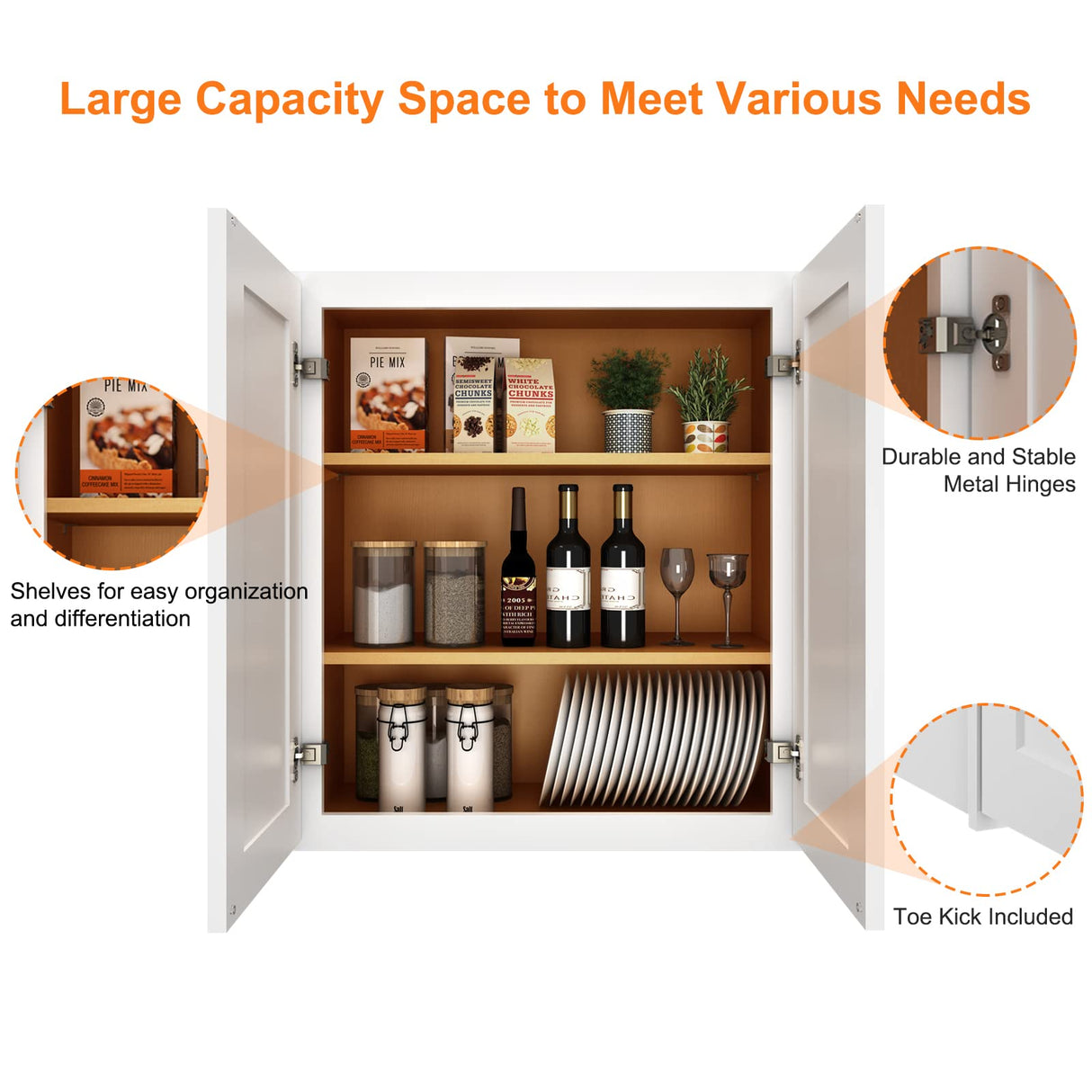 ROOMTEC Wood Wall-Mounted Cabinet,Bathroom Medicine Cabinet with Adjustable Shelves and 2 Soft-Close Doors,Laundry Storage Cabinet for Bathroom,Kitchen,Living Room 12" D*33" W*36" H,Shaker White ROOMTEC