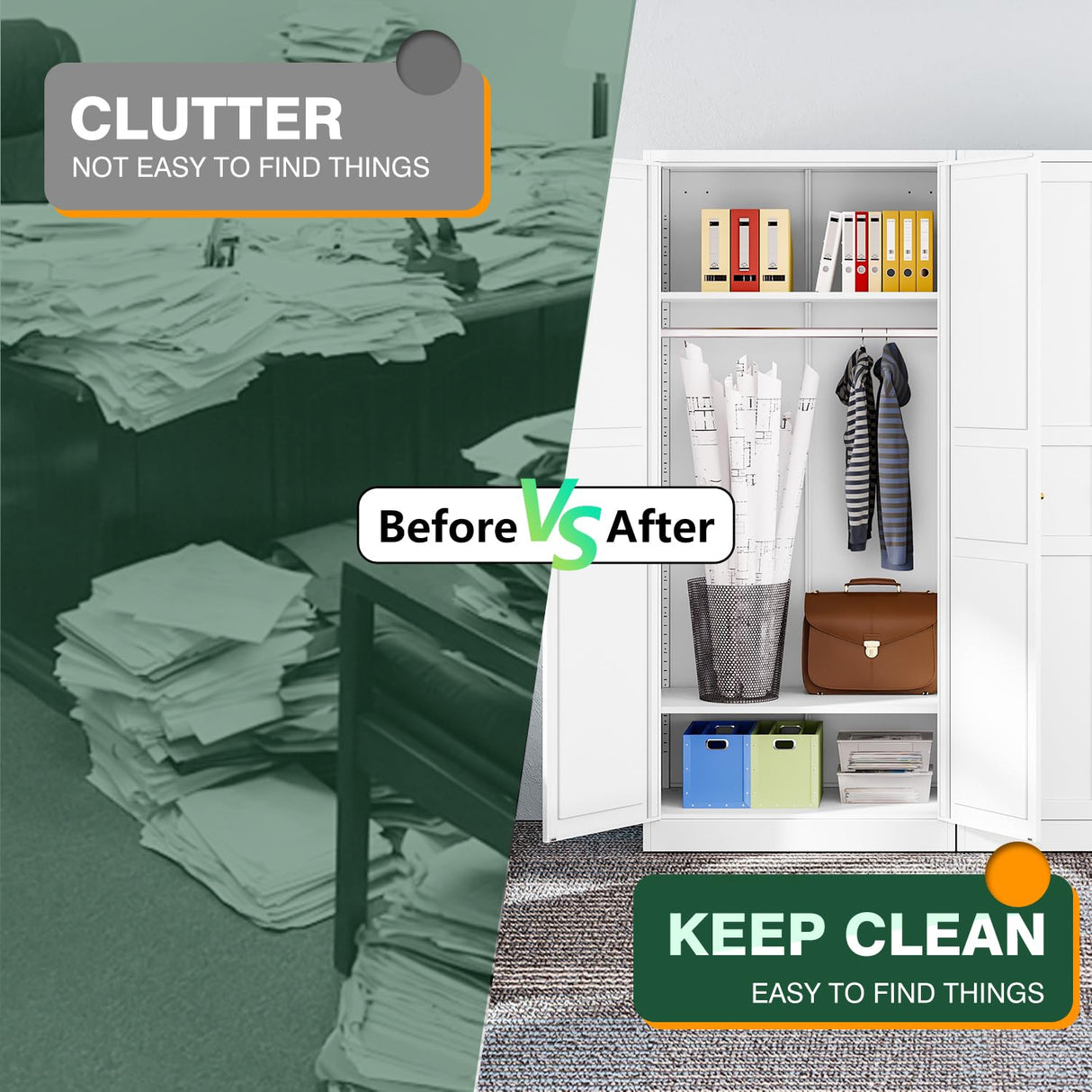 Letaya Wardrobe Armoire Closet,72" H Metal Storage Cabinet with Adjustable Shelves and Hanging Rod,Bedroom Armoire Cabinet Clothes Organizer (White) Letaya