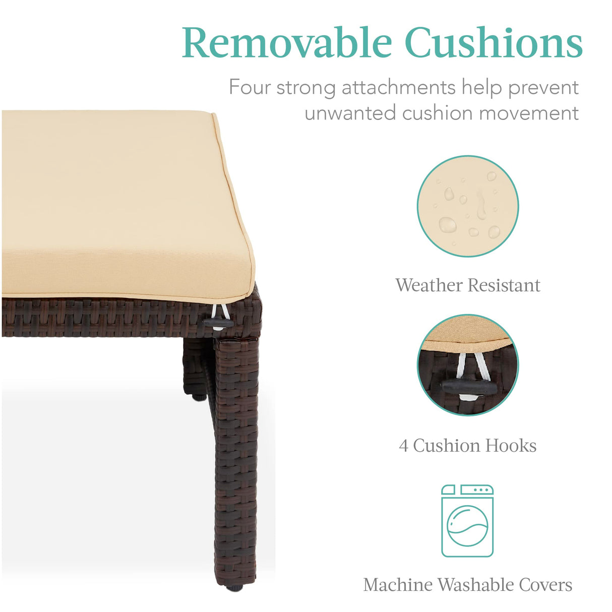 Best Choice Products Set of 2 Wicker Ottomans, Multipurpose Outdoor Furniture for Patio, Backyard, Additional Seating, Footrest, Side Table w/Removable Cushions, Steel Frame - Brown/Tan Best Choice Products