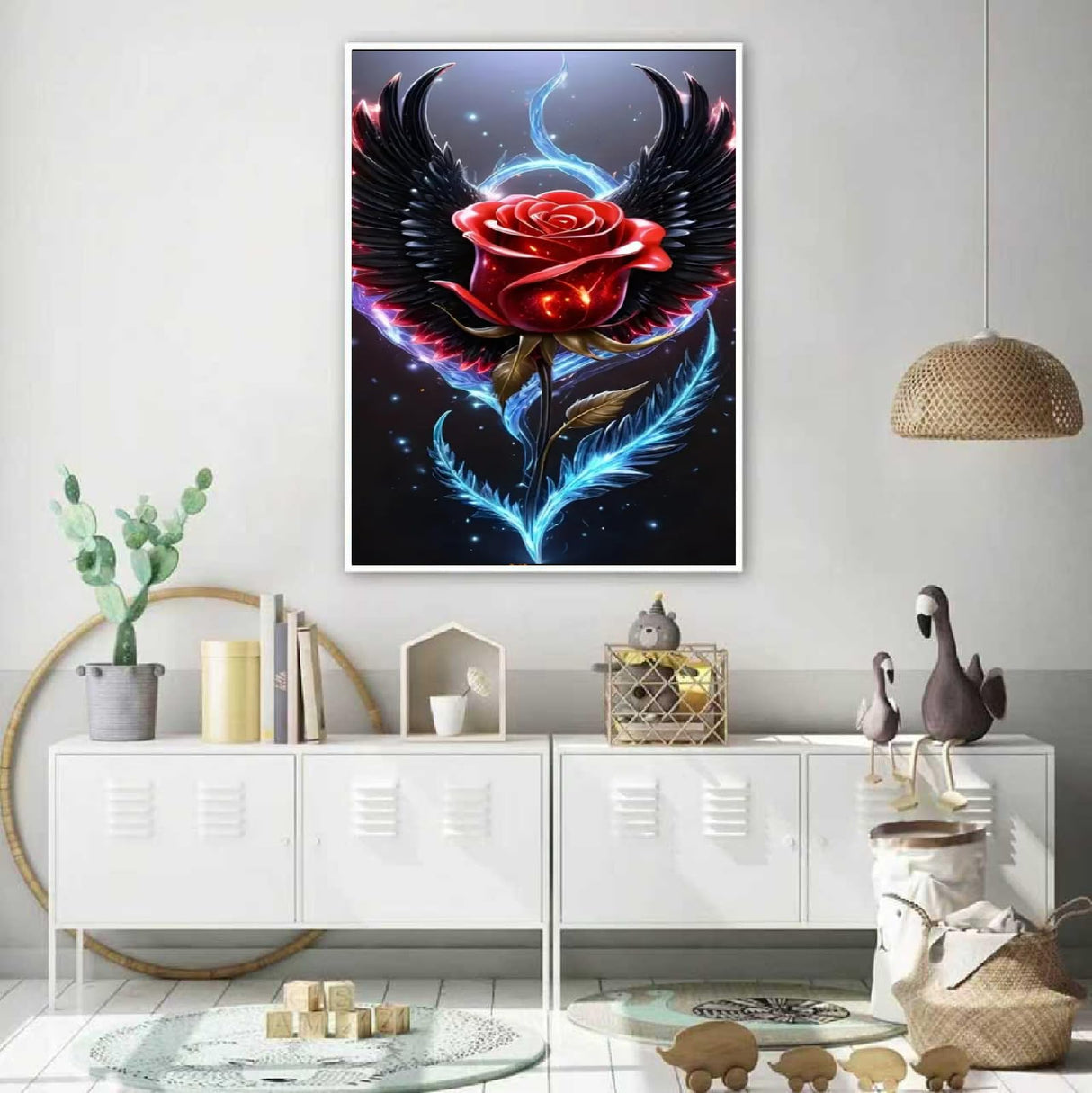 JFYHAB Angel Wings Rose Diamond Painting Kits for Adults, 5D Red Rose Diamond Art Painting by Numbers Kits, DIY Flower Diamond Dots Art Kits Full Round Drill Diamond Art Kits for Decor12x12 in JFYHAB