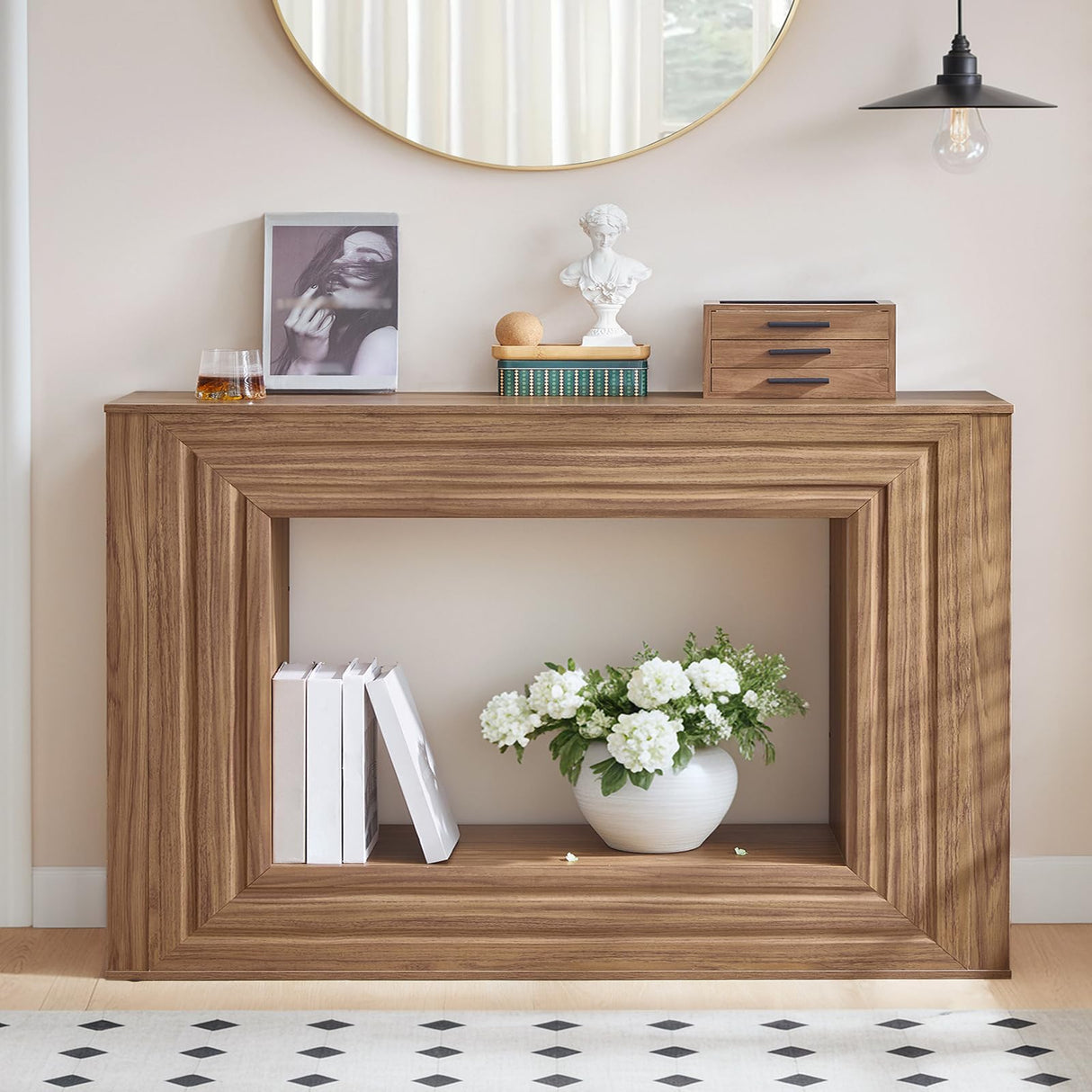 HOOBRO Farmhouse Console Table, 43.3 Inches Entryway Table, Sofa Table, Behind Couch Table with Side Storage Shelving, Hallway Accent Table for Entrance, Living Room, Bedroom, Foyer, Walnut WL87XG01 HOOBRO