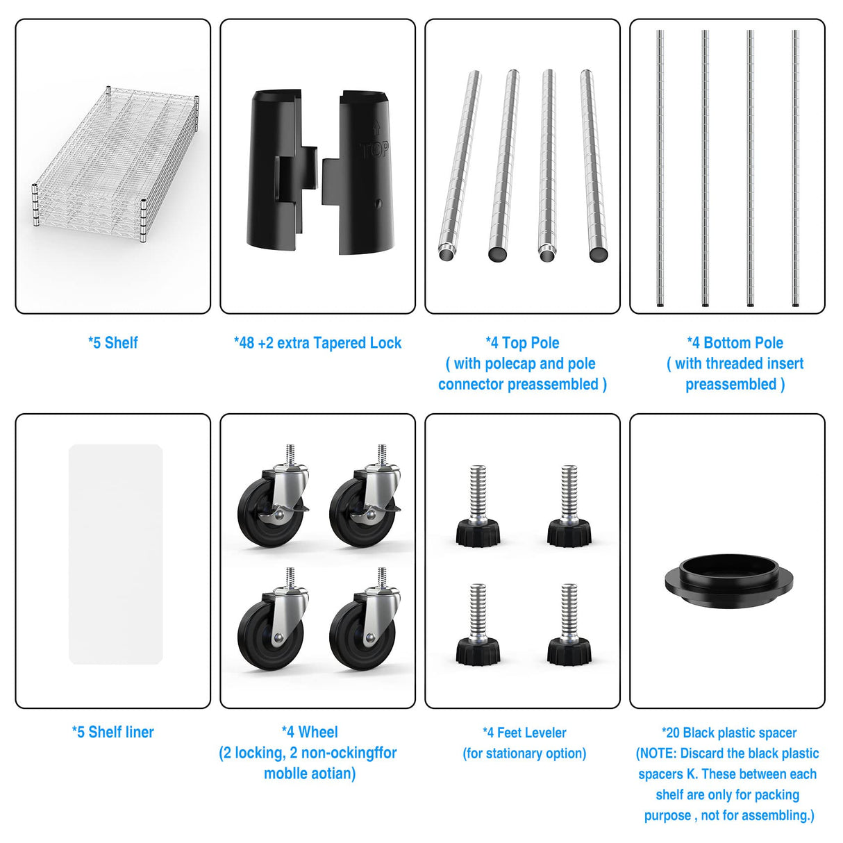 Wire Shelving Unit 5 Tier NSF Metal Shelf,6000lbs Capacity Heavy Duty Adjustable Storage Rack with Wheels & Shelf Liners for Commercial Grade Utility Steel Storage Rack , 82"H x 48"L x 24"D -Chrome pouseayar