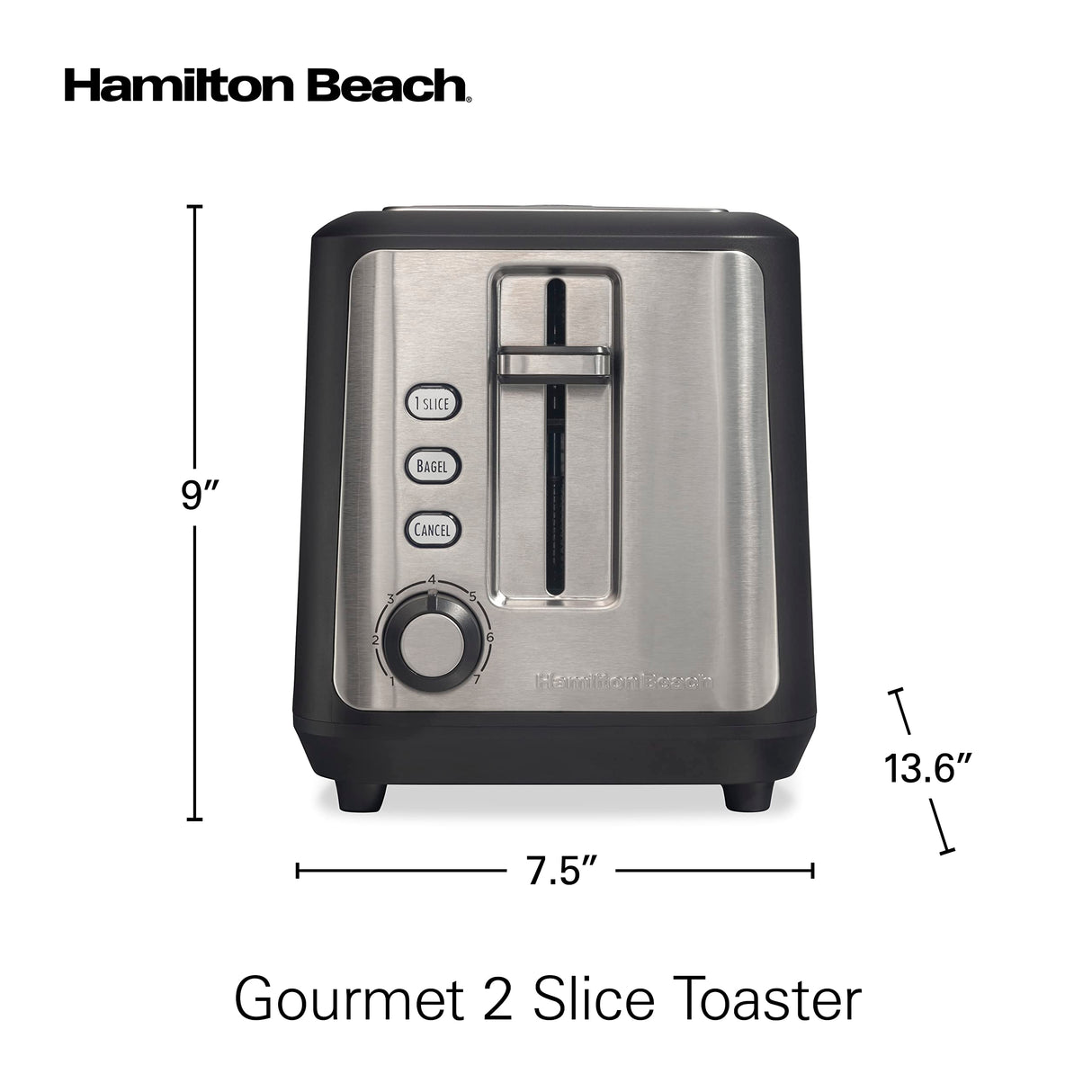 Hamilton Beach Gourmet 2 Slice Slot Toaster with Extra Long & Wide Slots, Sure-Toast Technology, Shade Selector, Bagel Setting, Matte Black and Stainless Steel (22996) Hamilton Beach