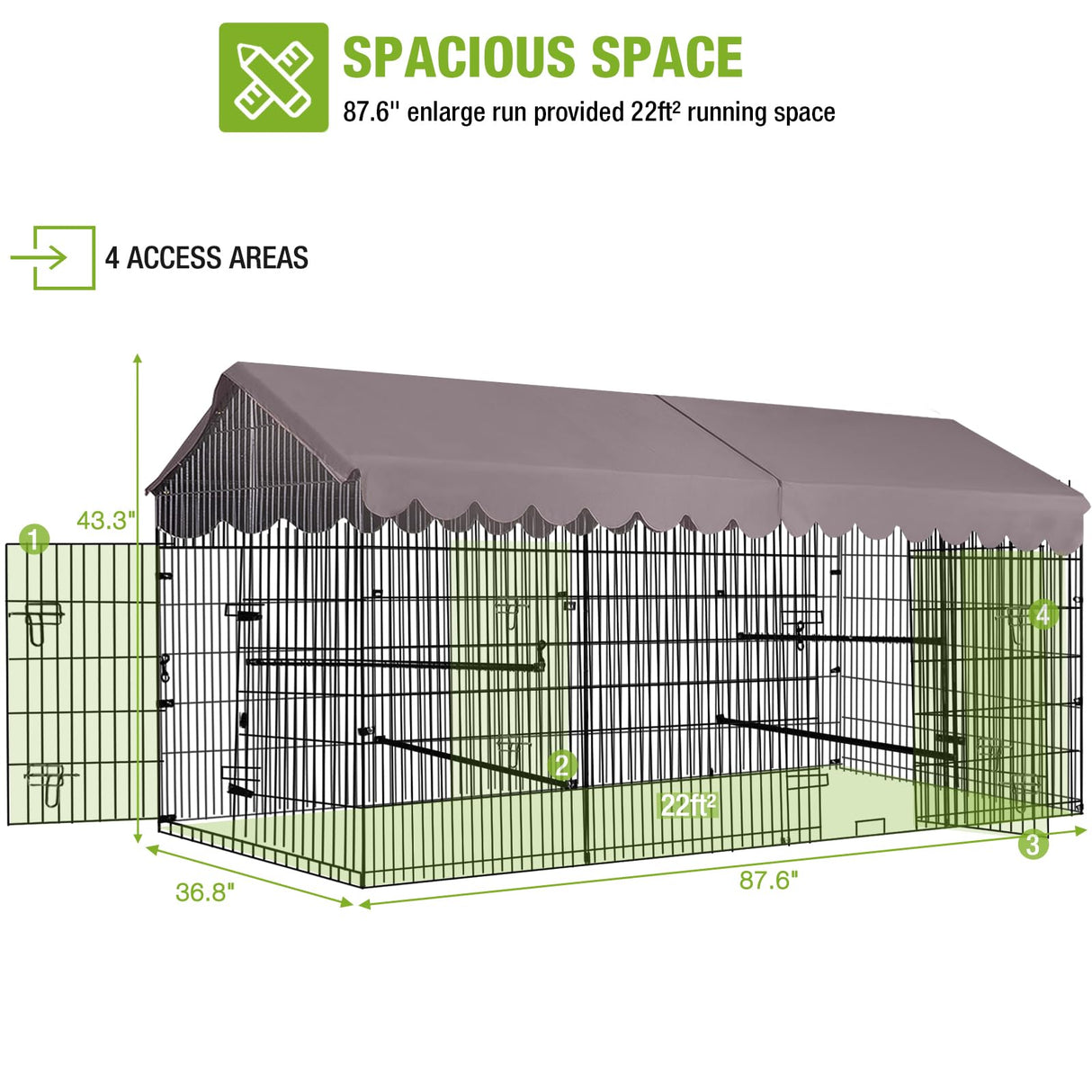 GUTINNEEN Chicken Coop Chicken Run for Yard with Cover 88“ Outdoor Metal Chicken Tractor Rabbit Pen Small Animal Cage Enclosure for Duck Bunny Hen GUTINNEEN