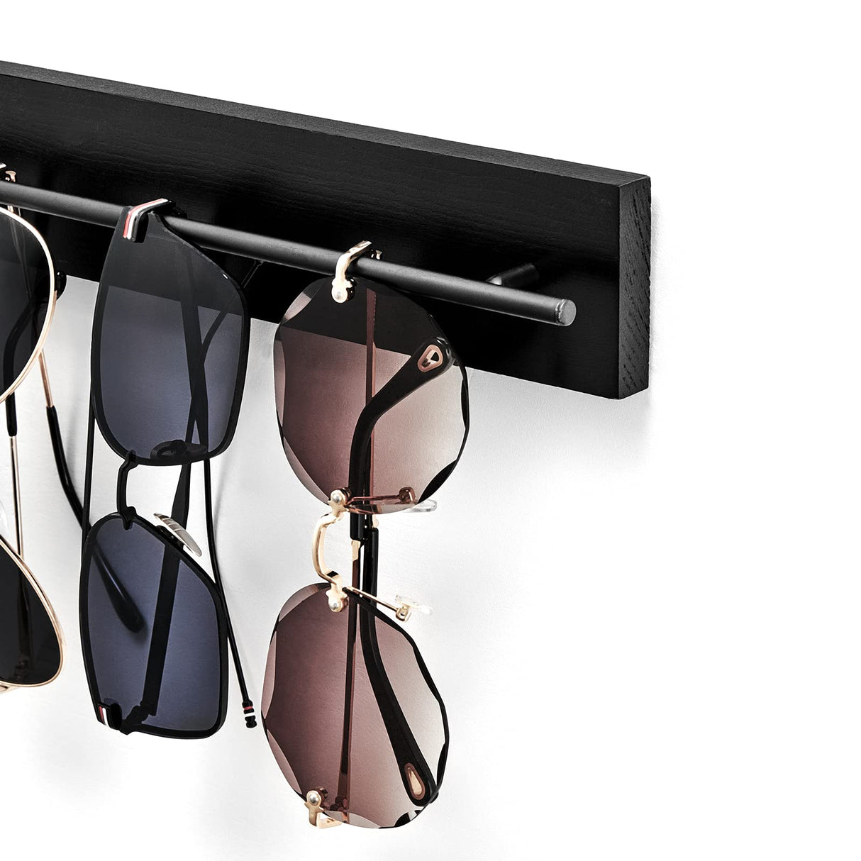 Mkono Wood Sunglasses Storage Organizer Wall Mounted Eyeglasses Holder Eyewear Display Rack Rustic Home Decor, Set of 3, Black Mkono