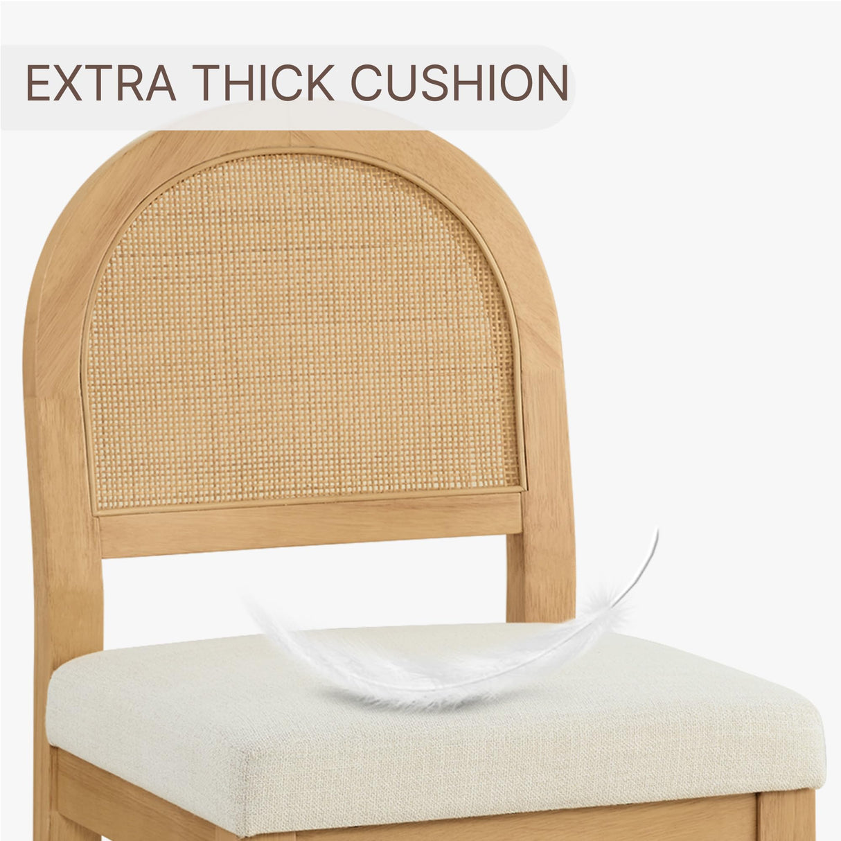 Rattan Counter Height Bar Stools Set of 2, Upholstered Farmhouse Barstools with Natural Rattan Back, Wooden Legs for Kitchen Island, Natural/Linen KISLOT