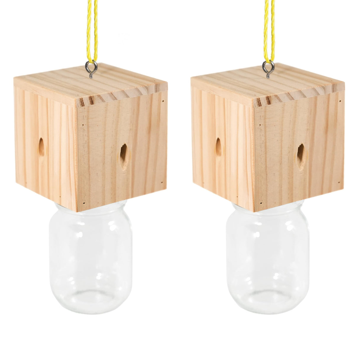 2 PCS Wood Carpenter Bee Trap for Outside - Best Bee Trap - Cube Style Nature Hanging Carpenter Bee Traps Plastic Jar Outdoor - Insect Traps Best Bee Trap