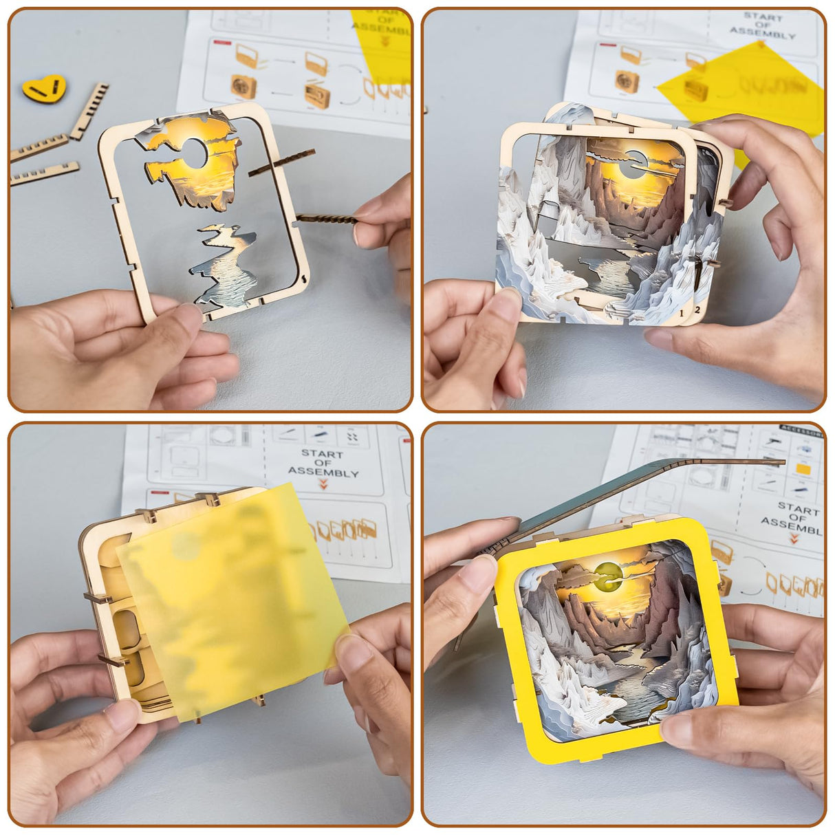 SECOGM 3D Wooden Puzzle Nightlight - 3D Wooden Puzzles for Adults(River & Sunset), Creative DIY Gift for Women Men, Wooden Puzzle Night Light Kit with LED Crafts for Adults SECOGM