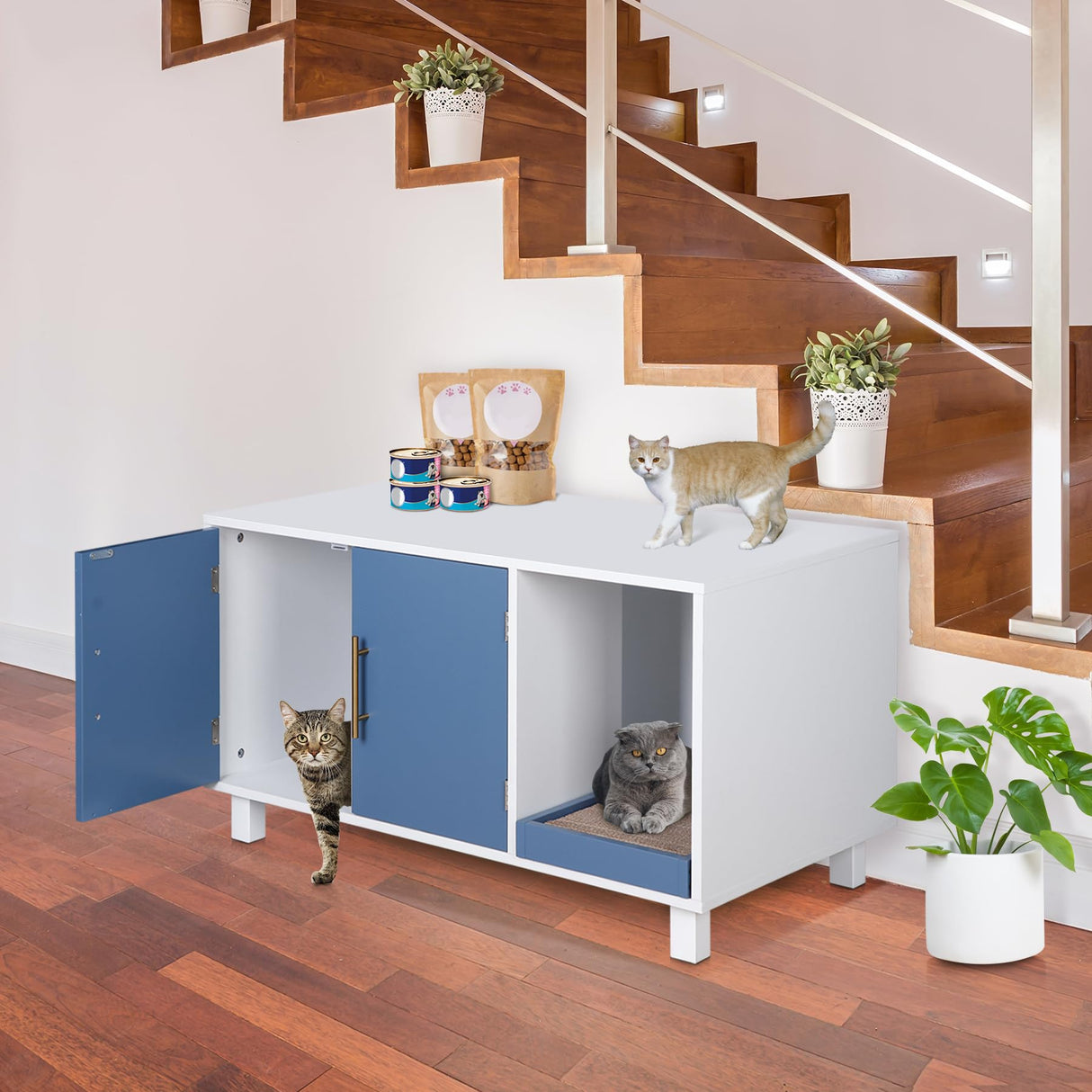 ZENY Pet Cat Litter Box Enclosure, Modern Cat House Furniture, Cat Washroom Furniture Hidden, Side End Table, Wood Pet Cat Crate with Scratch Pad, White ZENY