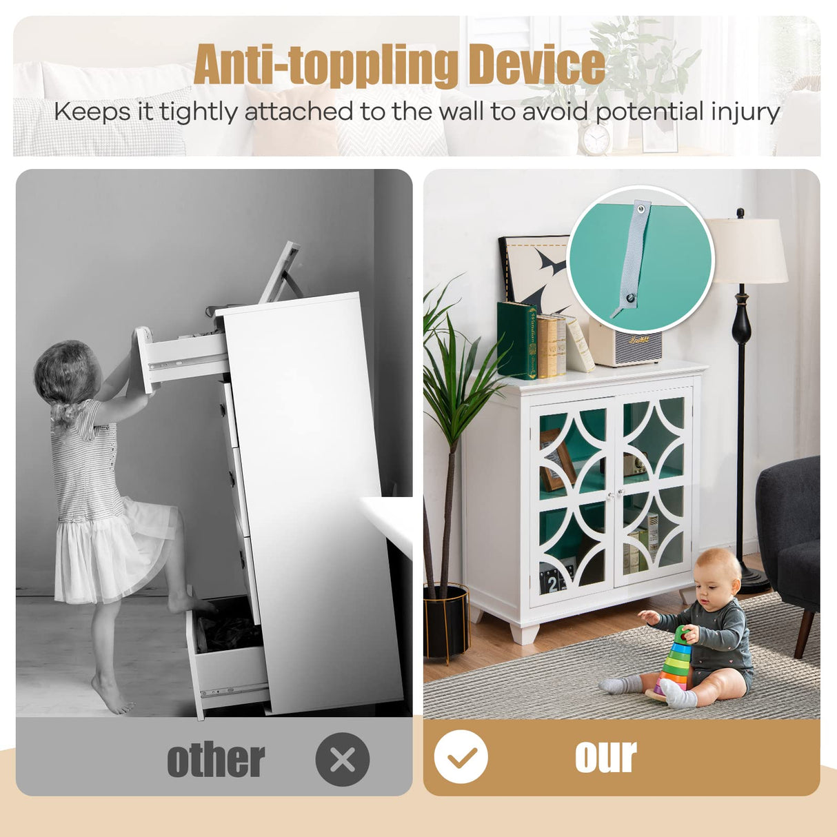 Giantex Buffet Sideboard, Freestanding Kitchen Cupboard w/Adjustable Shelf, 2 Decorative Glass Doors, Modern Storage Organizer for Living Room, Kitchen, Entryway (White & Green) Giantex