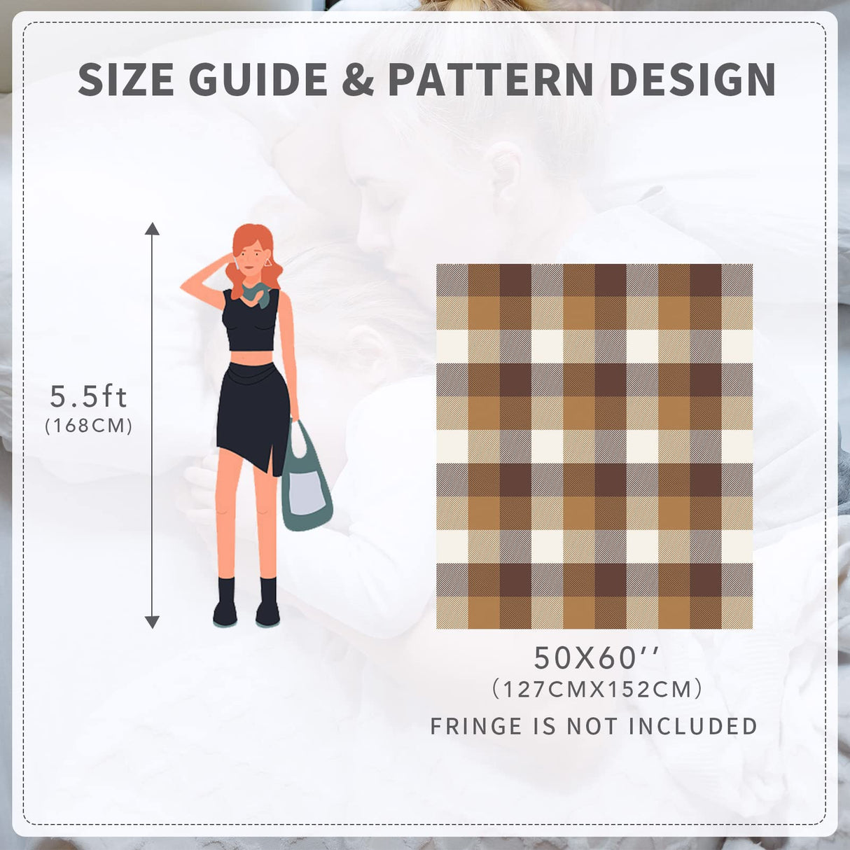 RECYCO Buffalo Paid Chenille Throw Blanket for Couch, Soft Cozy Decorative Buffalo Check Blanket Throw with Tassels for Bed Sofa, Lightweight Chenille Knitted Throw, Plaid Brown Off White, 50'' x 60'' RECYCO