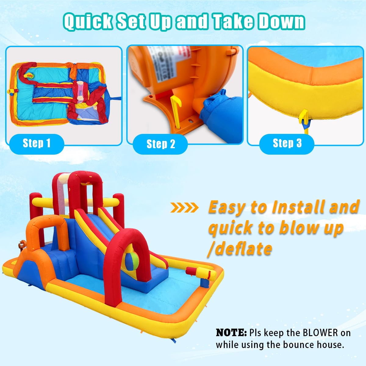 Hongcoral Inflatable Water Slide, 10 in 1 Water Park Bounce House with Blower, Splash Pool, 2 Slides, Water Cannon, Climbing Wall, Blow up Water Slides for Kids Outdoor Backyard Hongcoral