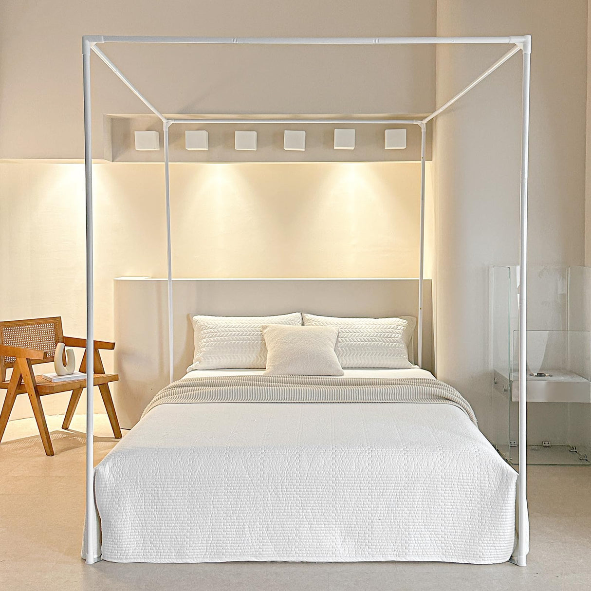 AIKASY White Premium Canopy Bed Frame Posts for Full Size Beds - Robust Metal Brackets for Stylish Bedroom Upgrade AIKASY