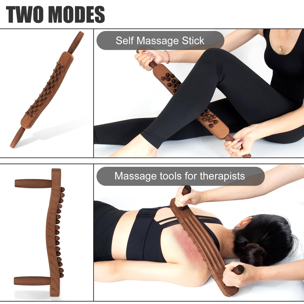 KintKita Body Gua Sha Wood Stick Massage Tool,24 Inch Wood Therapy Massage Tools Scraping Lymphatic Drainage Massager,34 Beads Trigger Point Wood Therapy Gua Sha Tool for Body Sculpting,Back, Legs KintKita
