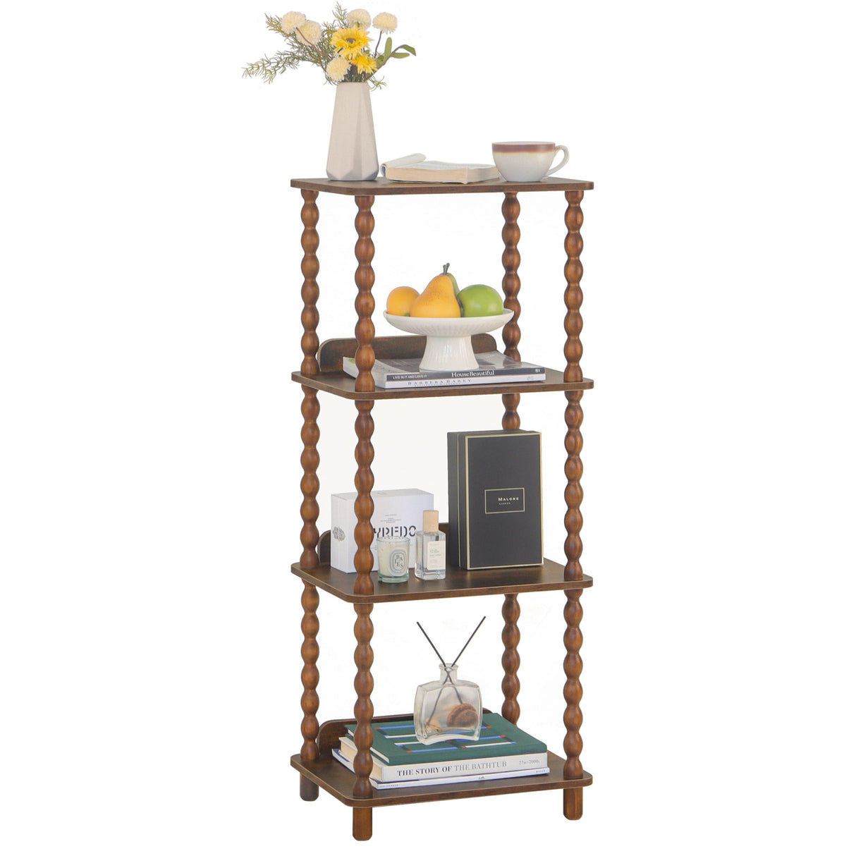 Fultyle Book Shelf, 4-Tier Bookshelf with Storage, Small Bookcase Display Shelves for Small Spaces, Bedroom, Living Room and Office with Solid Wood Legs (Rustic Brown)