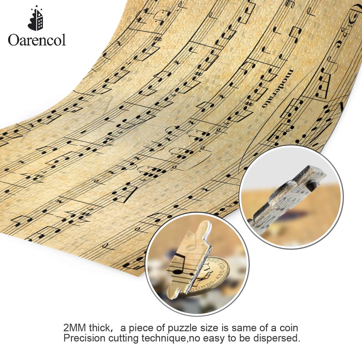 Oarencol Music Notes Stave Abstract Old Paper Vintage Jigsaw Puzzle 1000 Pieces Puzzles for Adults Kids DIY Gifts Oarencol