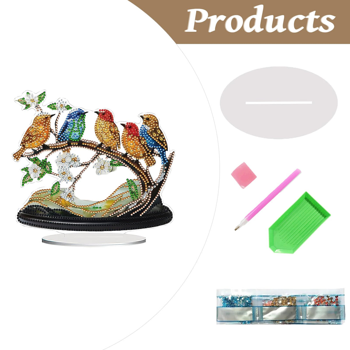 VNRGG Spring Bird on a Branch, Diamond Art Tabletop Kit with Special Shaped Crystals Bird for Study Room Decor, Boxed VNRGG