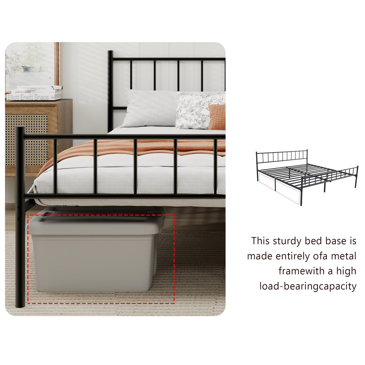 WJORATA Metal Platform Queen Bed Frame with Headboard Sturdy Steel Slats Support No Box Spring Needed Easy Assembly Black WJORATA