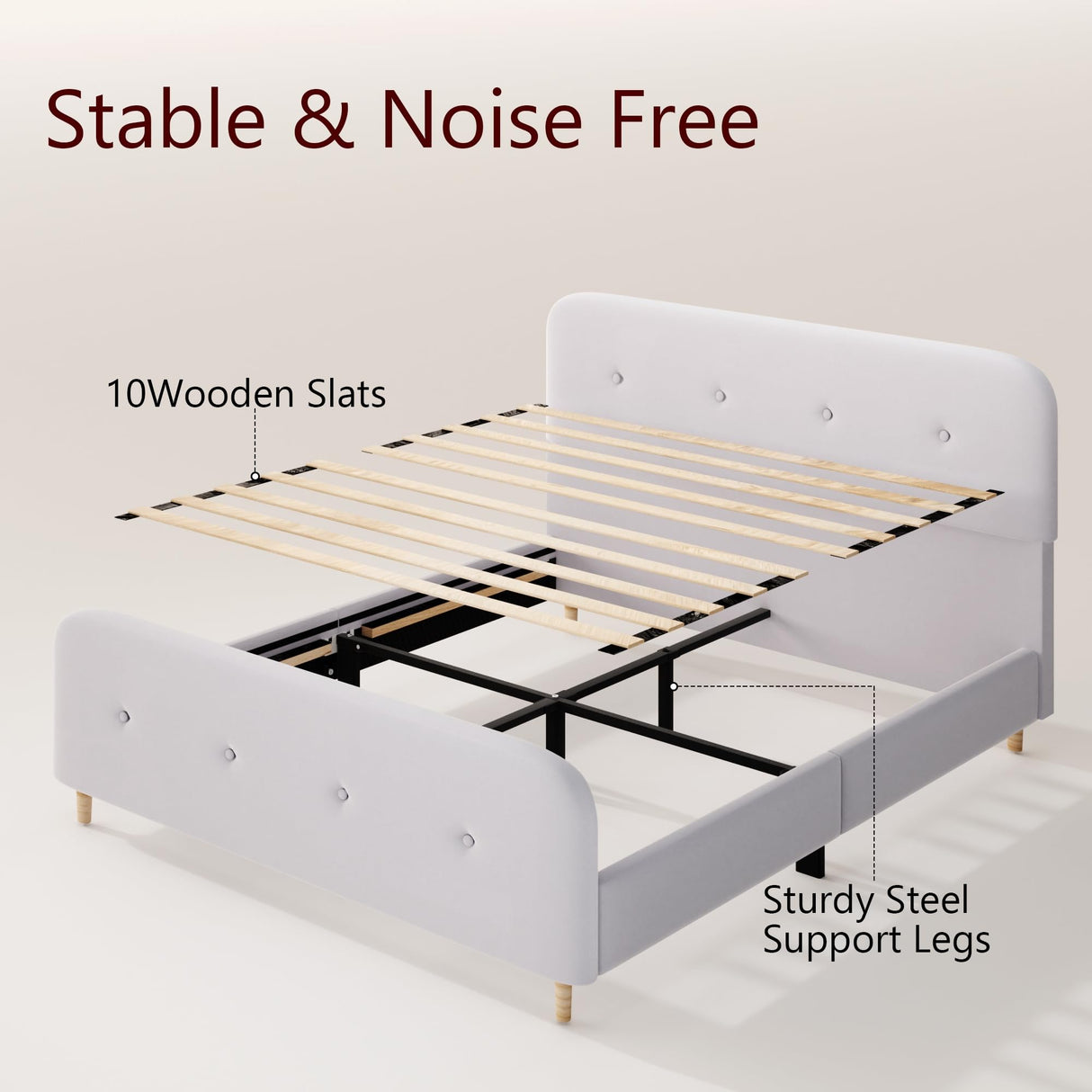 King Size Platform Bed Frame with Velvet Upholstered Headboard, Button Tufted Headboard and Footboard, Anti-Collision Soft Rounded Corners, No Box Spring Needed, Easy Assembly, Light Gray viplov