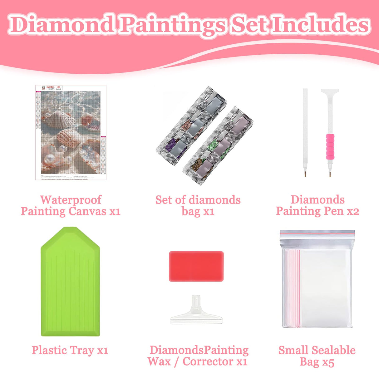 MAXBYE Seashell Diamond Paintings Kits for Adults, Beach Diamond Art for Beginners, Seashell Gem Painting Crafts Home Wall Decor, DIY Gem Art Crysta Seashell Perfect for Relaxation, 12x16in MAXBYE