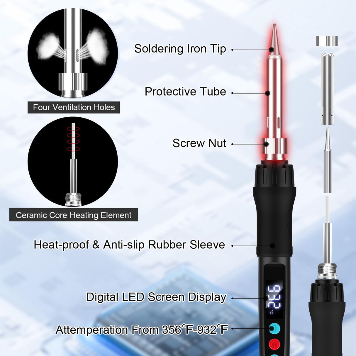 Soldering Iron Kit, 100W Soldering Gun with LED Digital Display, Adjustable Temperature 356-932â Solder Kit for Electronics, Includes Soldering Iron Tip, Solder Wire, Stand, Tweezers and Paste, Black Crtsweker