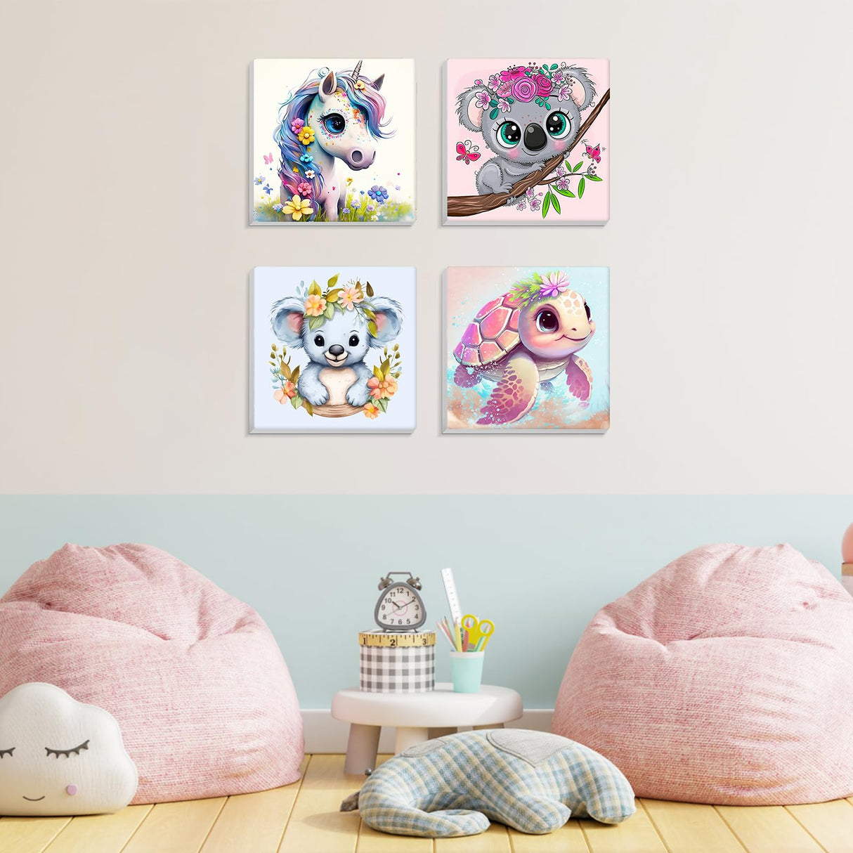 MISCER 4 Pack Animals Paint by Numbers for Kids Adults, Cartoon Paint by Number Kits for Kids, DIY Animals Oil Painting Suitable for Home Decoration (8x8inch) MISCER