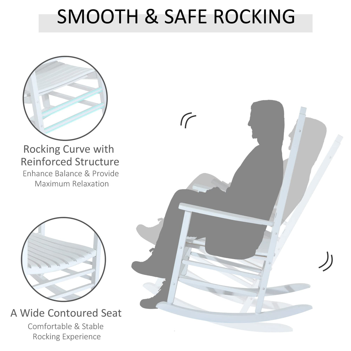 Outsunny Outdoor Rocking Chair, Wooden Rocking Patio Chairs with Rustic High Back, Slatted Seat and Backrest for Indoor, Backyard, Garden, White Outsunny