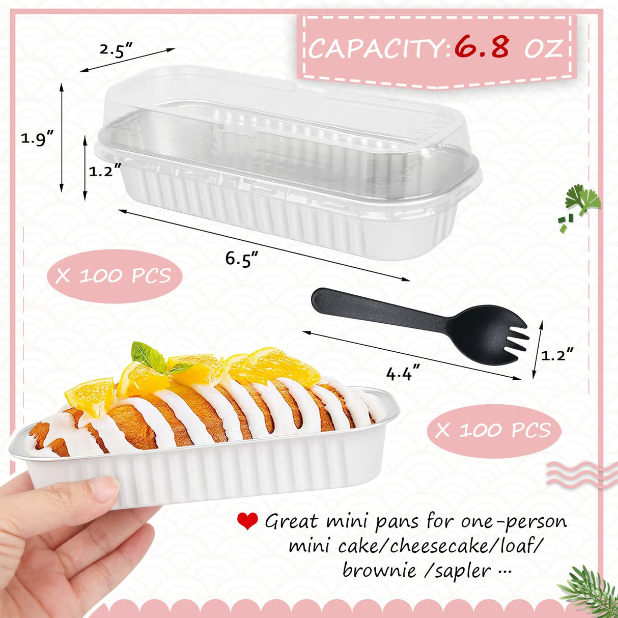 LNYZQUS Mini Loaf Pans with Lids 100 Pack, 6.8oz Mini Cake Pans Rectangle Aluminum Foil Baking Tins Containers,Disposable Small Cake Baking Pan Cupcake Baking Cups Muffin Tins-White LNYZQUS