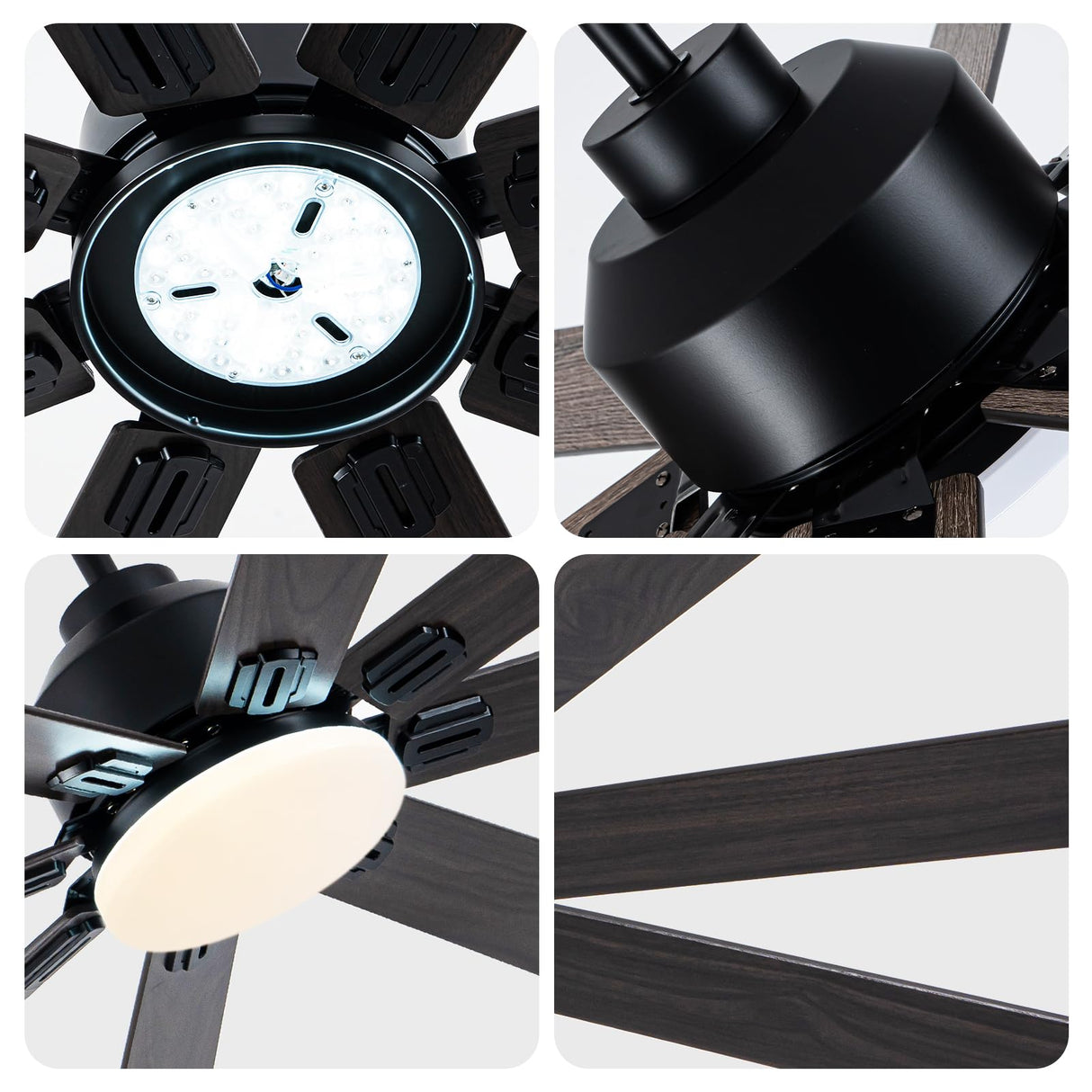 Kayleik 72 Inch Large Ceiling Fan with Lights and Remote, Black Ceiling Fan for 8 Blades 6 Speed Reversible Quiet DC Motor, Outdoor Ceiling Fans for Living Room,Patio,Garage,and Commercial Spaces Kayleik